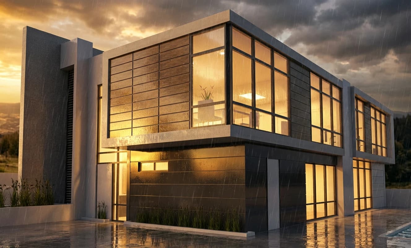 Rendu architectural nocturne généré par IA